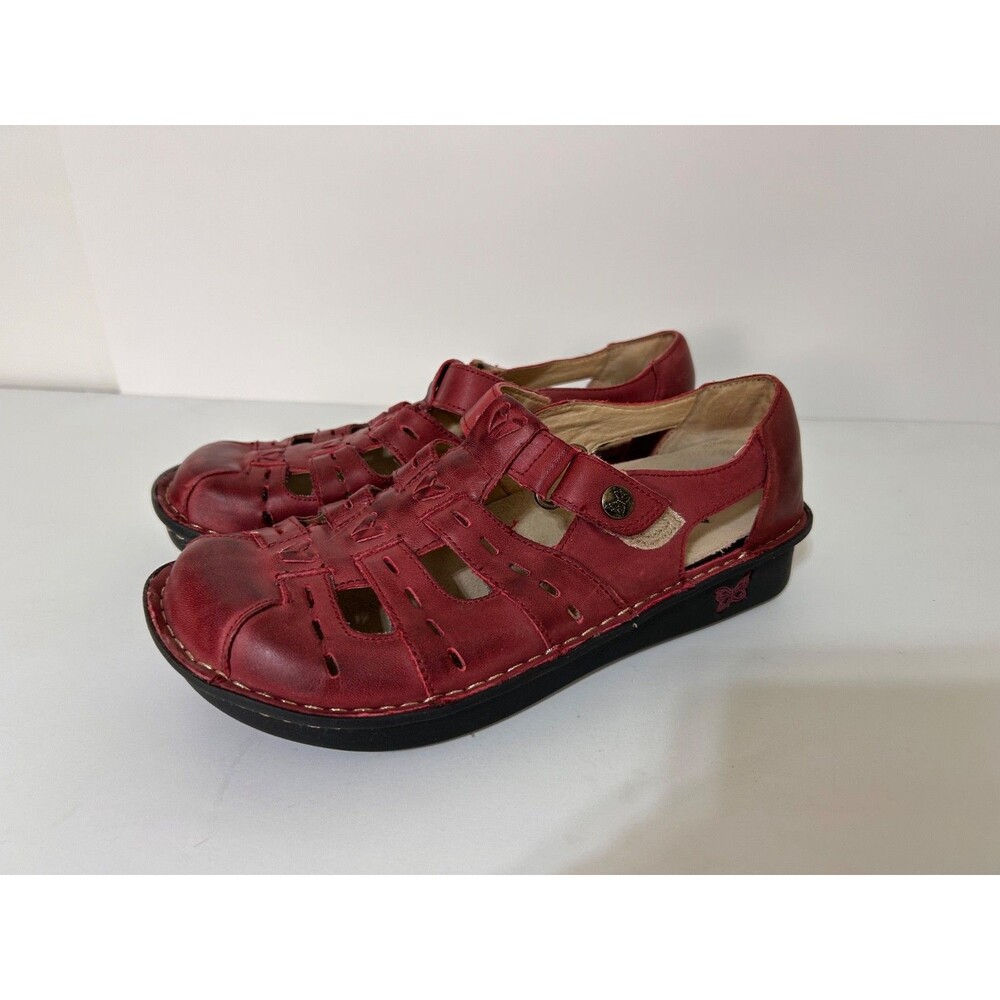 Alegria Women Pesca  Sandal Size 38 US 7.5 Red Leather Shoes - Picture 2 of 13